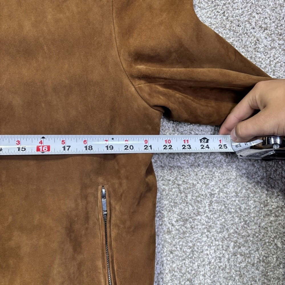 Theory Jacket Mens Large Brown Suede Bomber Full Zip Lined Pockets Casual - Picture 4 of 6